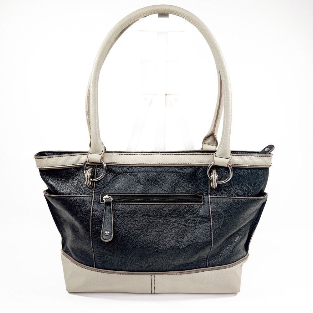 Vintage Tignanello Leather Shoulder Bag Black Cream Tote Purse Work Handbag